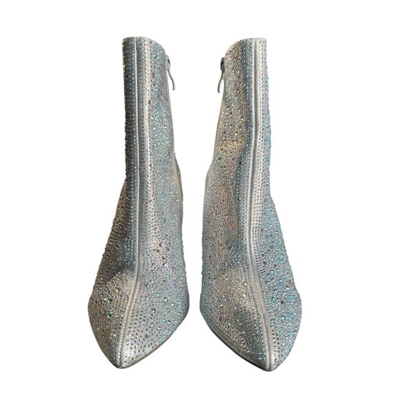 Silver Rhinestone Ankle Boots Sz 10 Cyber Bold Glam Maximalist Sparkle Y2K Party - Picture 3 of 11